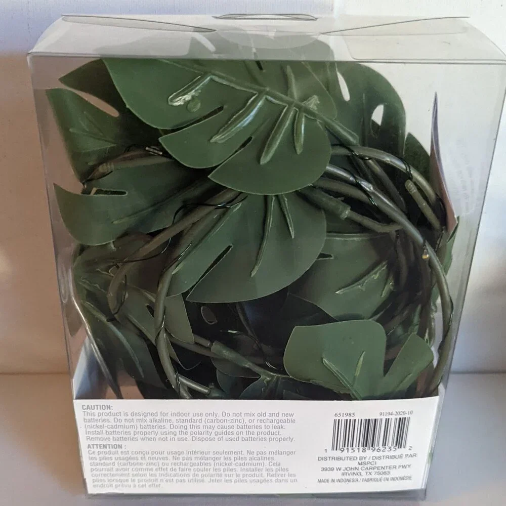NWT Tropical Monstera Leaves 18 String Lights Timer Summer Home Decor Ashland